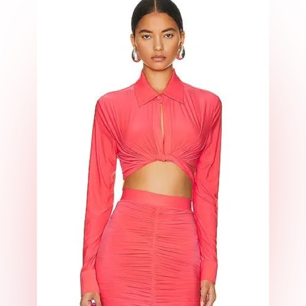 Alex Perry Caden Tie Front Crop Shirt
